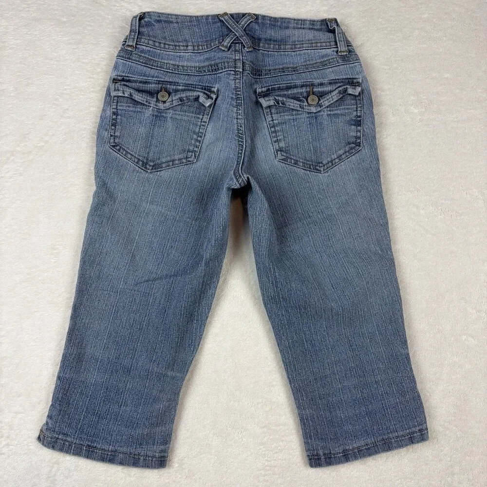 Justice Denim Capri Jeans Girls 10 Regular Med Wash Back Flap Pockets Y2K 90s